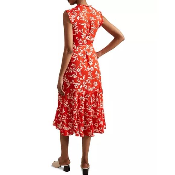 HOBBS London Dress size 6 Red Floral long line Elsa Ruffled Midi Country Office - Picture 5 of 14